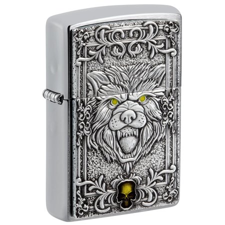 ZIPPO Wolf Emblem Design Brushed Chrome Pocket Lighter 48690